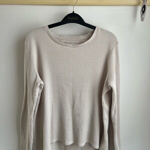 American Eagle Outfitters Cream Waffle Crew Neck Top